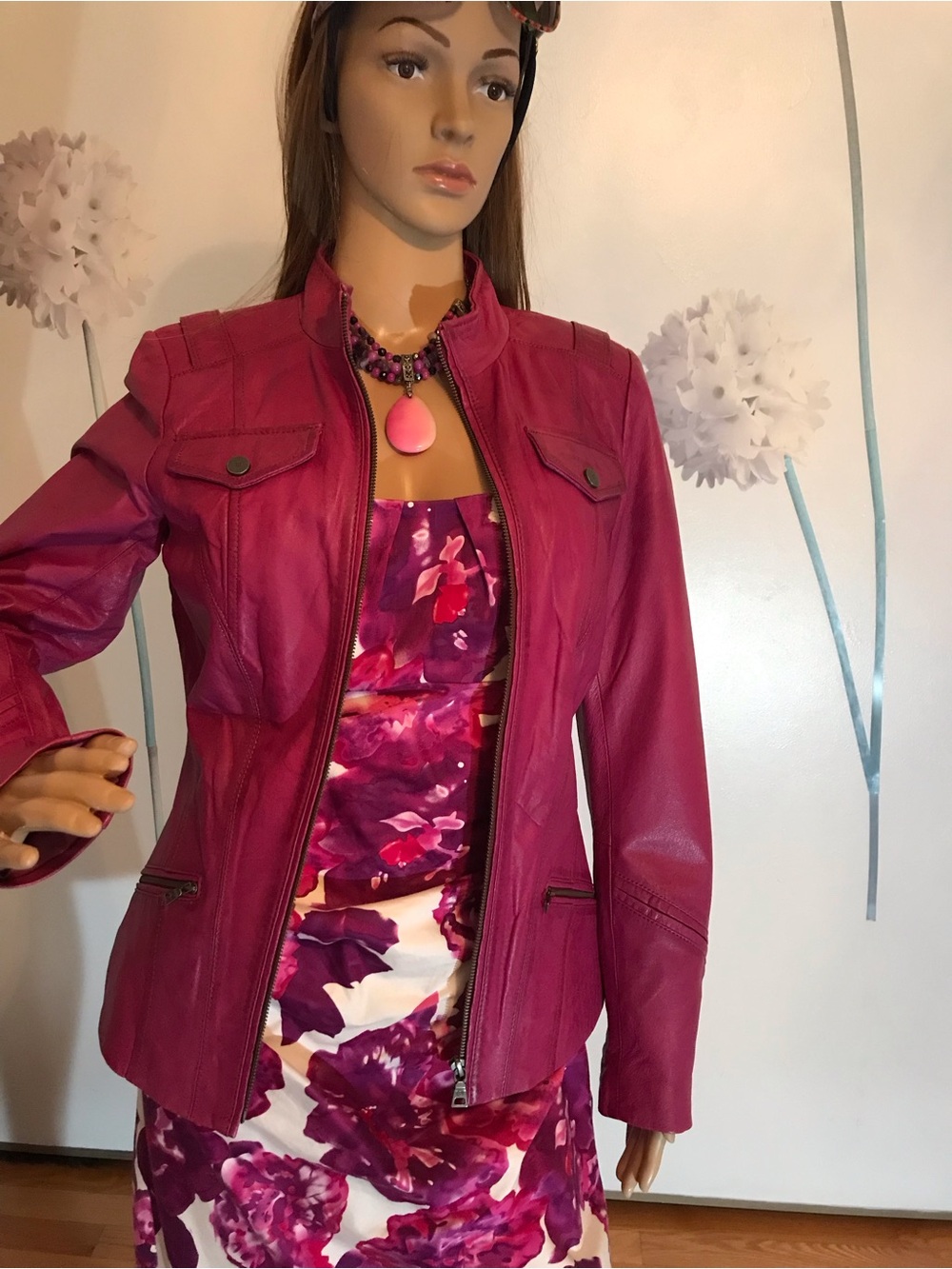 Danier Fuchsia Leather Zip Jacket